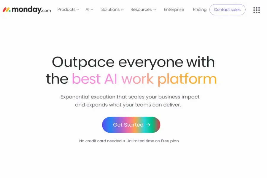 Monday.com homepage featuring the colorful visual work management interface