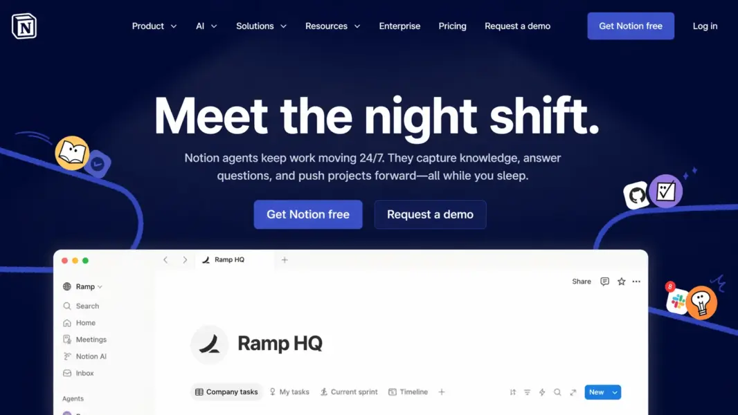 Notion homepage showing the connected workspace platform interface