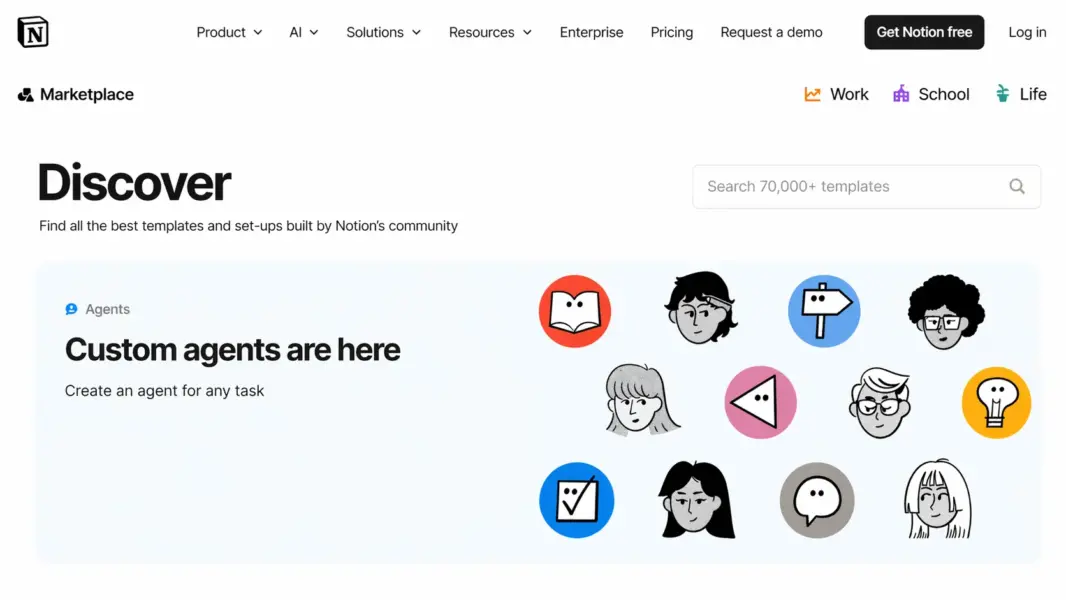 Notion template gallery showing thousands of community and official workspace templates
