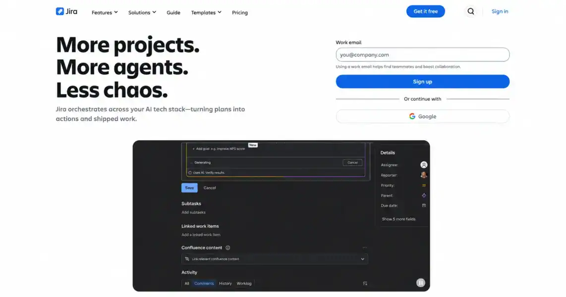 Jira homepage showing agile project management platform for software teams
