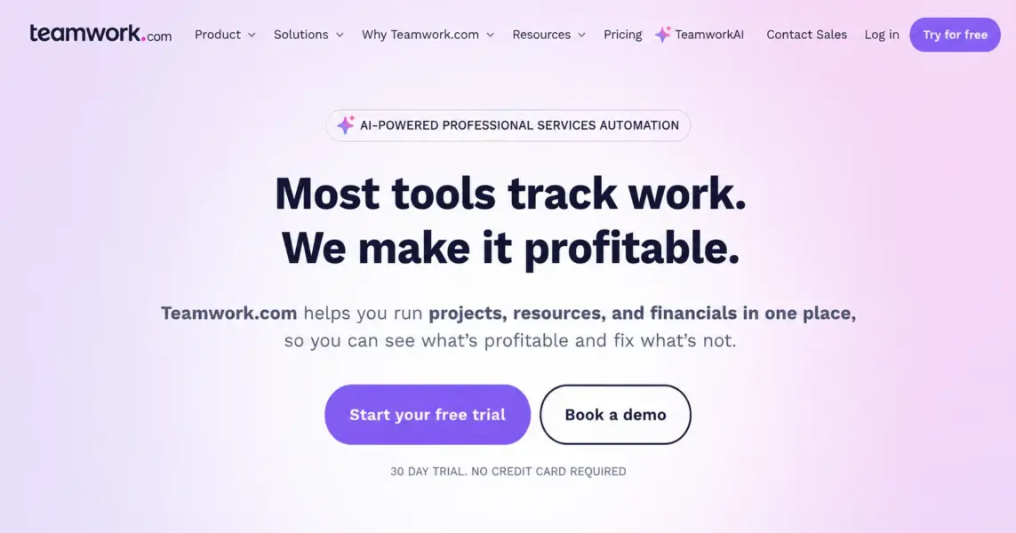 Teamwork.com homepage showing the agency-focused project management platform
